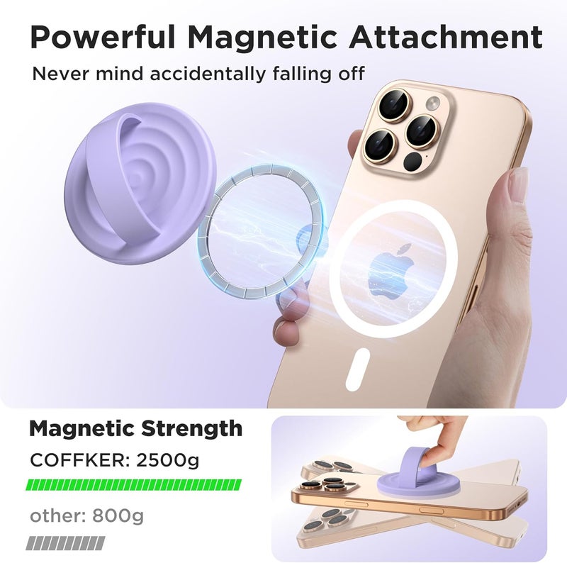 COFFKER Magnetic Phone Grip Ring Holder, Liquid Silicone Magnet Cell Phone Grip Finger Loop, Compatible with Magsafe, Back of Phone for iPhone 17/16/15/14/13/12 Series, Lilac Purple - Image 3